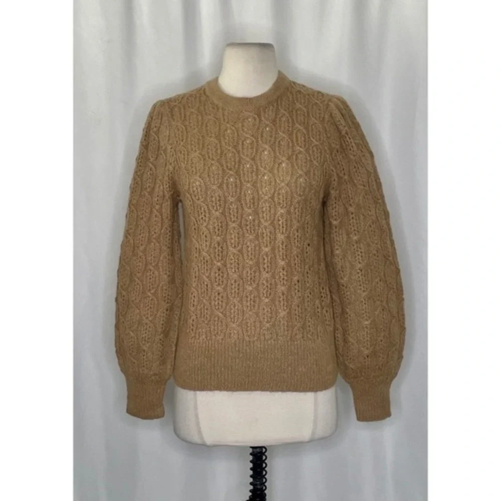 NWT!!‎ J. CREW Balloon Sleeve Cable Knit Sweater Pale Clay Tan Brown X-Small